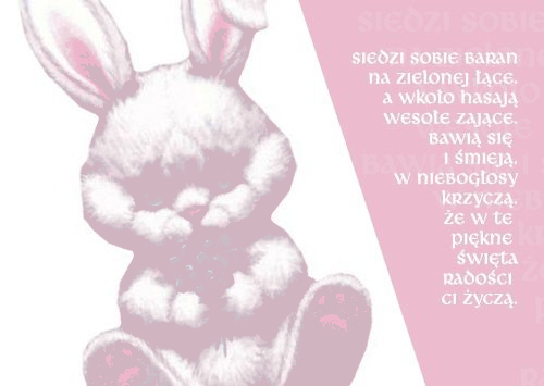 Kartka z zajączkiem i życzeniami na różowym tle